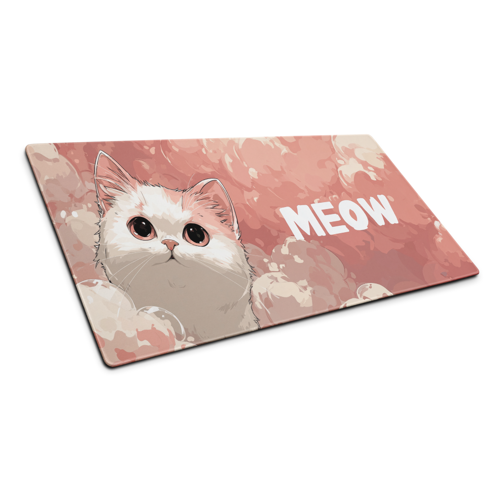 MEOW gaming mouse pad featuring custom anime cat design for stylish desk mat and mousepad use