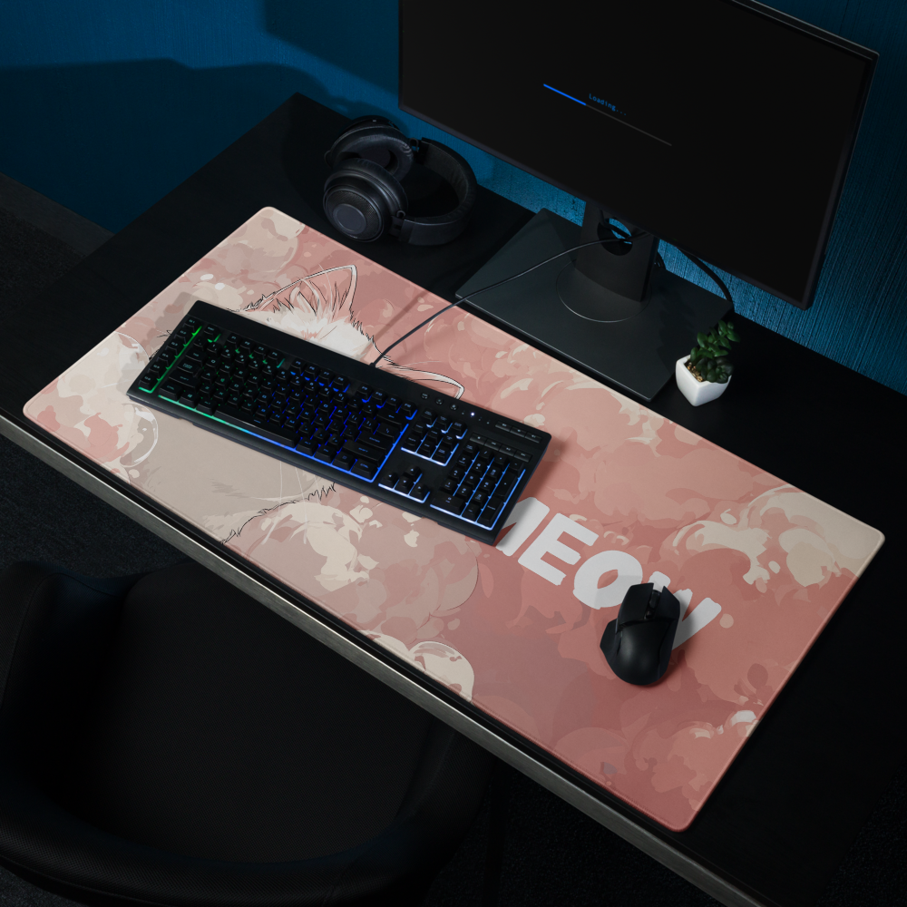 MEOW gaming mouse pad featuring custom anime cat design for stylish desk mat and mousepad use
