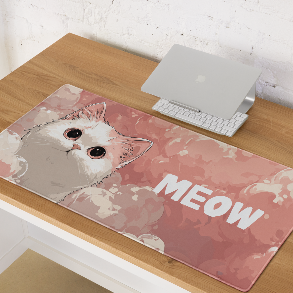 MEOW gaming mouse pad featuring custom anime cat design for stylish desk mat and mousepad use