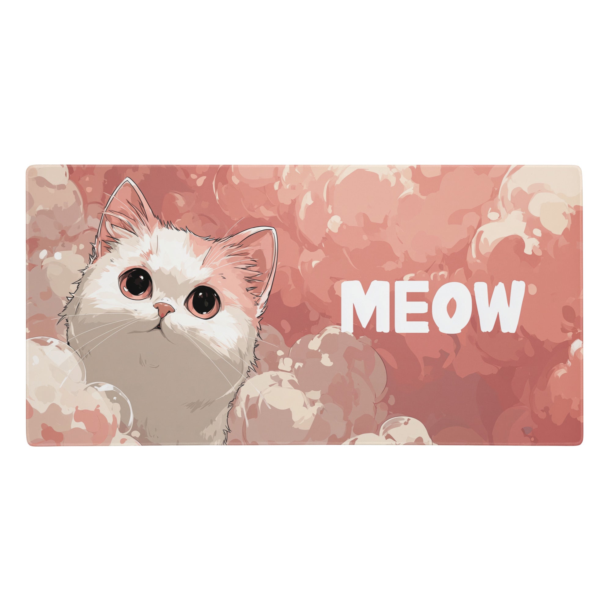 MEOW gaming mouse pad featuring custom anime cat design for stylish desk mat and mousepad use